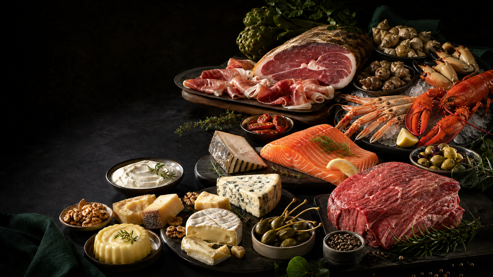 Sélection de produits gastronomiques et produits de la mer ultra-frais Ô Marché Frais